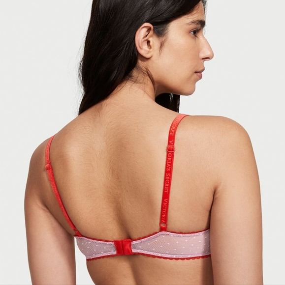 🆕️VS VERY SEXY Rosebud Dot Push-Up Bra Size 36B Lipstick Red & Lilac - Picture 4 of 14